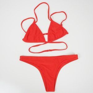 Nasty Gal Strappy Red Bikini Set Ribbed Red M